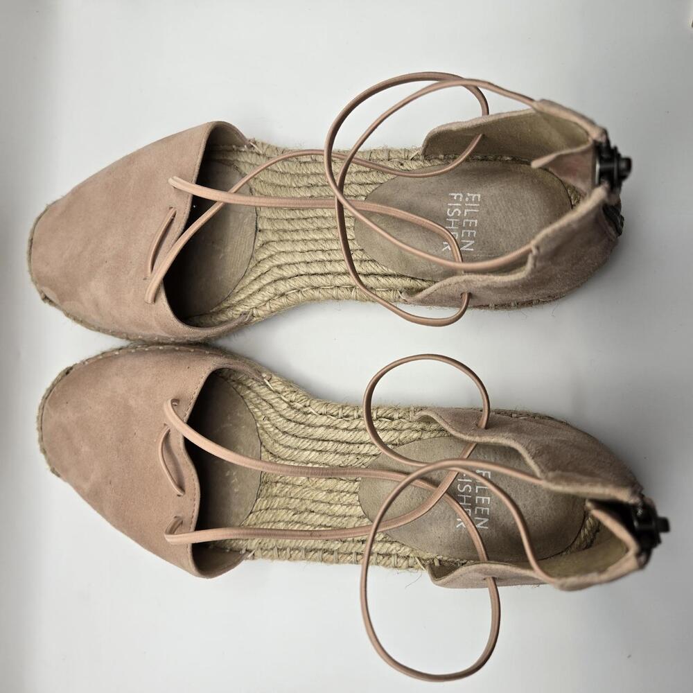 Eileen Fisher Blush Suede Elastic Strap Espadrille Flats Women's 9 Pink Zip
